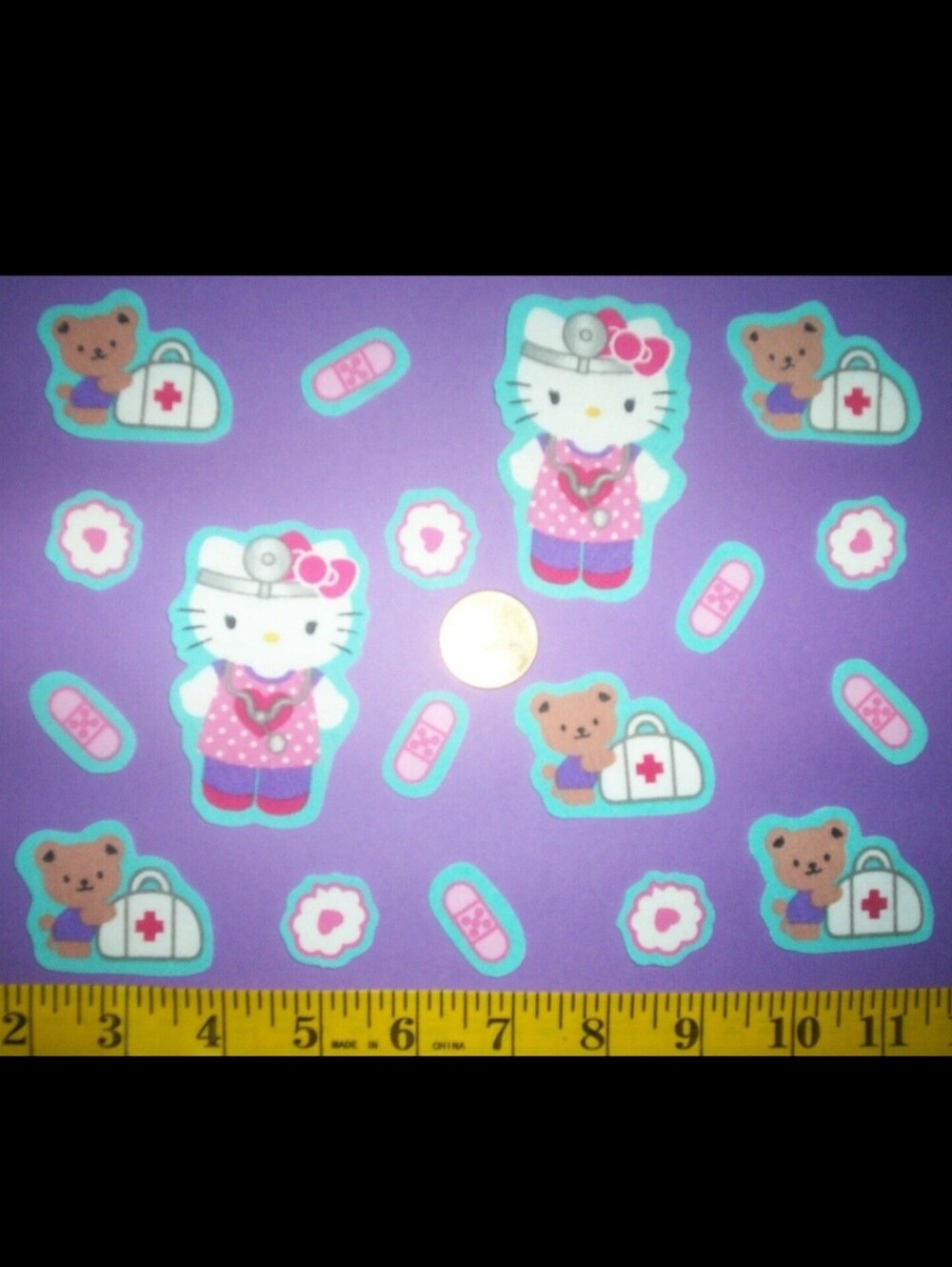 Hello Kitty Medical Sticker Sheet in Purple, Pink, Teal and White